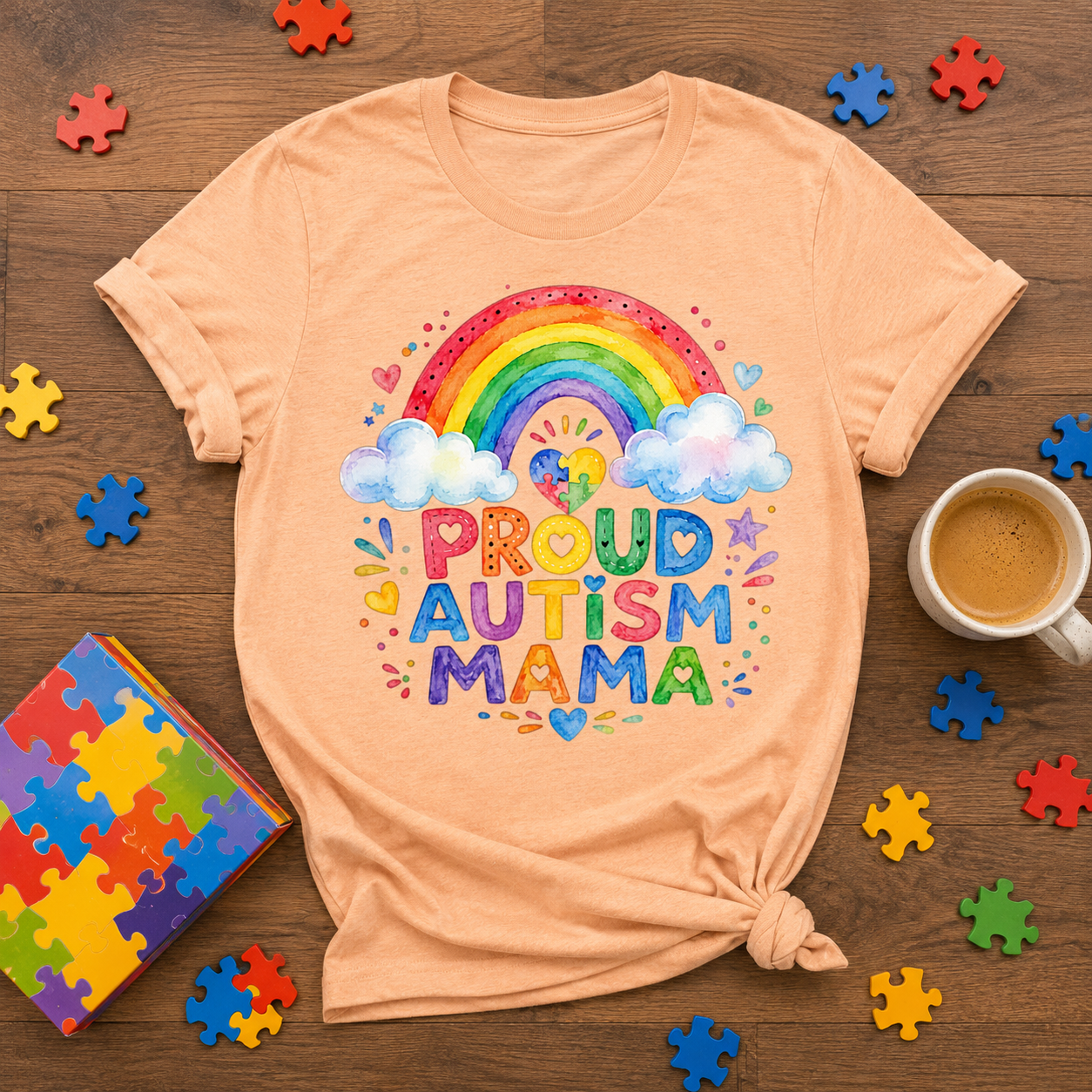 Proud Autism Mama Tee — Rainbow Autism Awareness T-Shirt