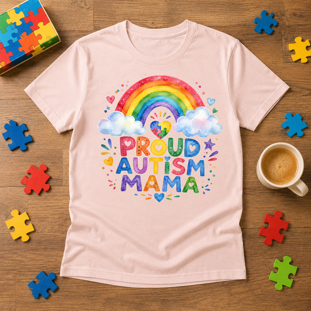 Proud Autism Mama Tee — Rainbow Autism Awareness T-Shirt
