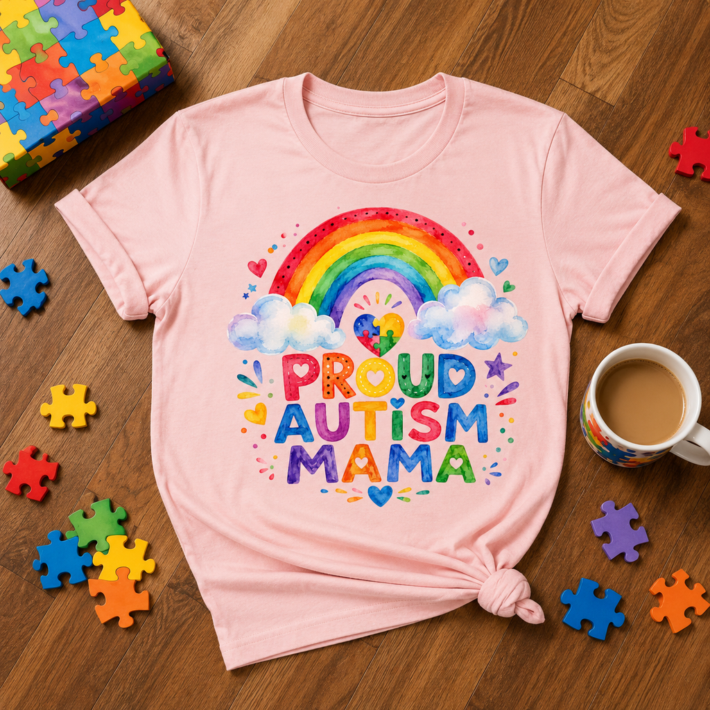 Proud Autism Mama Tee — Rainbow Autism Awareness T-Shirt