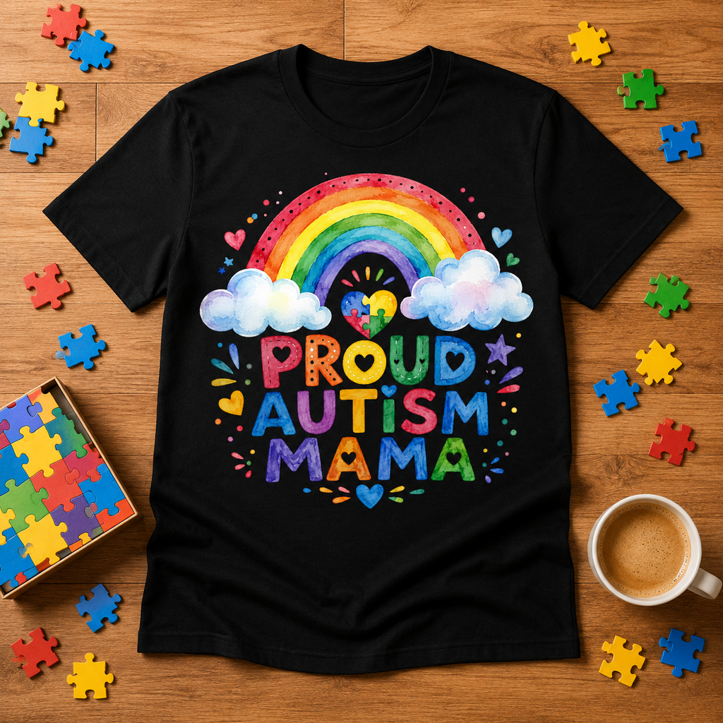 Proud Autism Mama Tee — Rainbow Autism Awareness T-Shirt