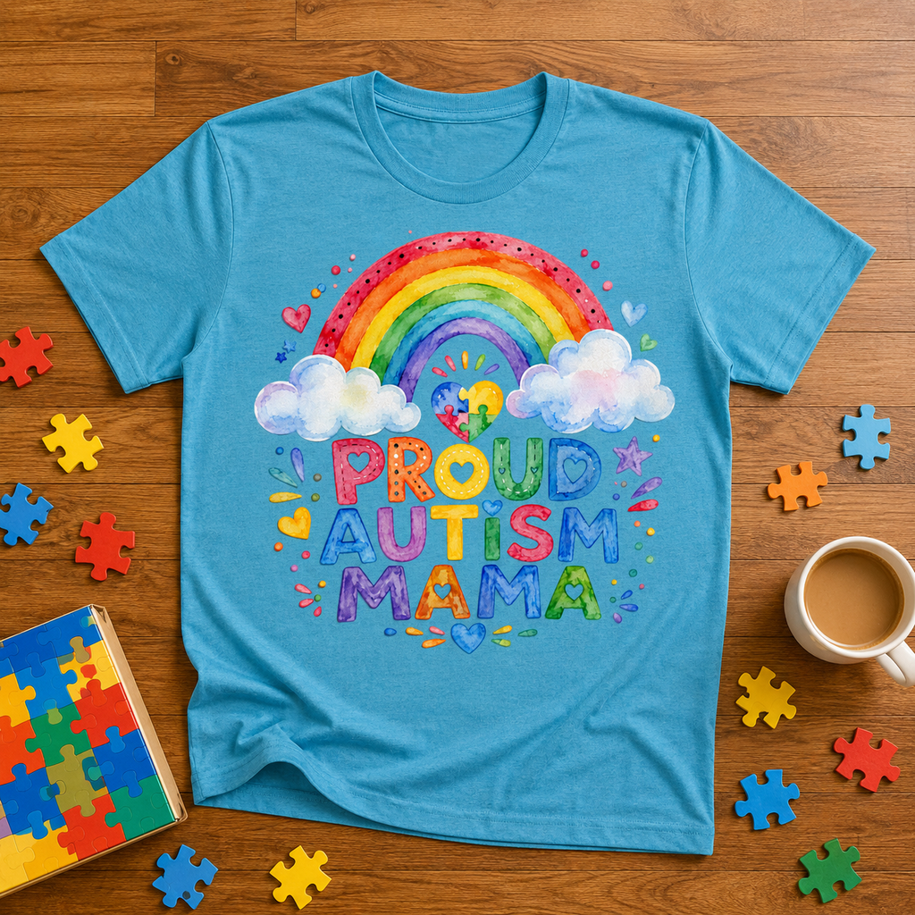 Proud Autism Mama Tee — Rainbow Autism Awareness T-Shirt