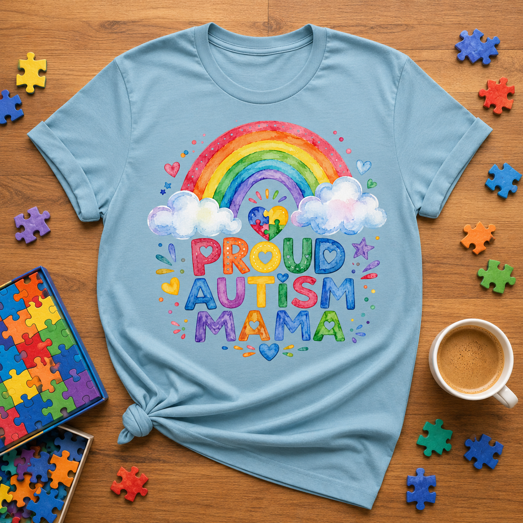 Proud Autism Mama Tee — Rainbow Autism Awareness T-Shirt