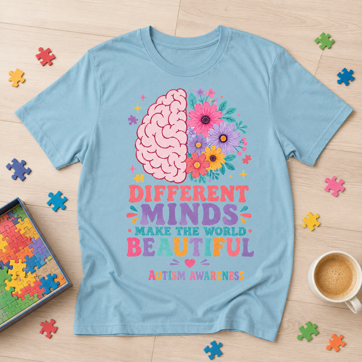 Autism Awareness T-Shirt — "Different Minds Make the World Beautiful"