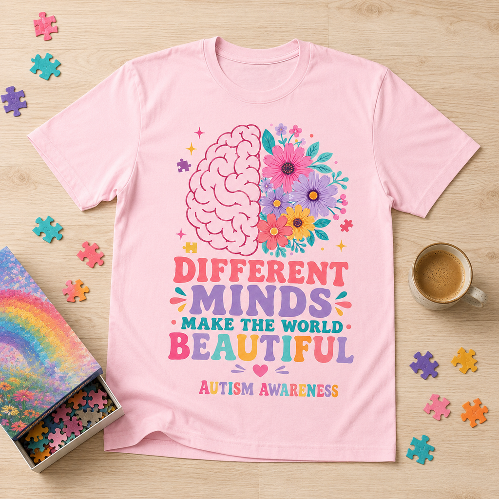 Autism Awareness T-Shirt — "Different Minds Make the World Beautiful"