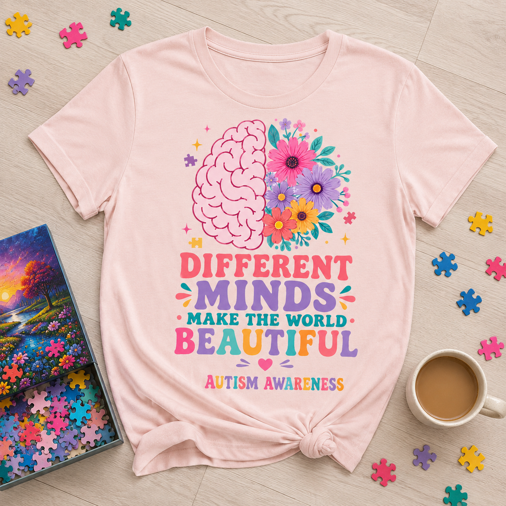 Autism Awareness T-Shirt — "Different Minds Make the World Beautiful"