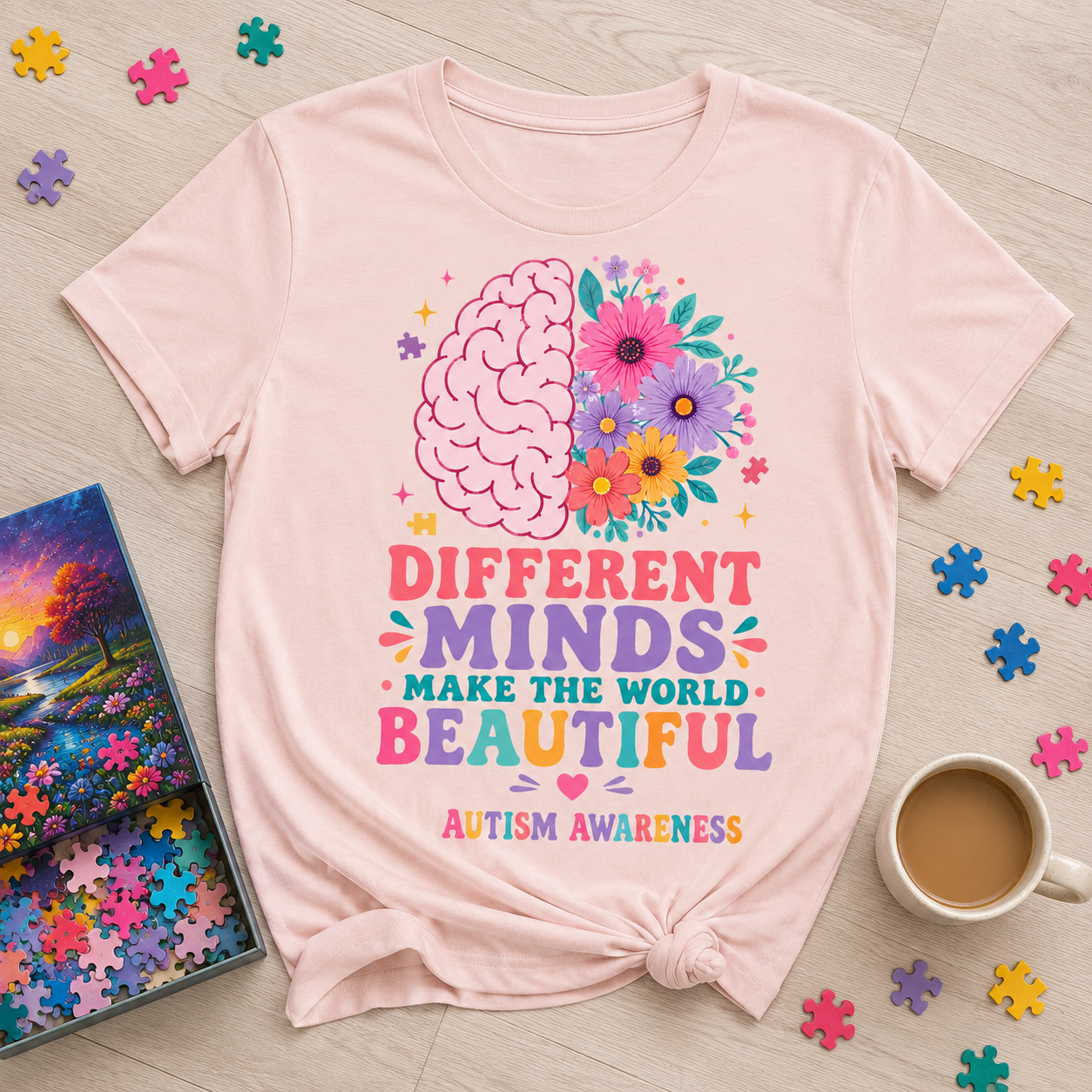 Autism Awareness T-Shirt — "Different Minds Make the World Beautiful"
