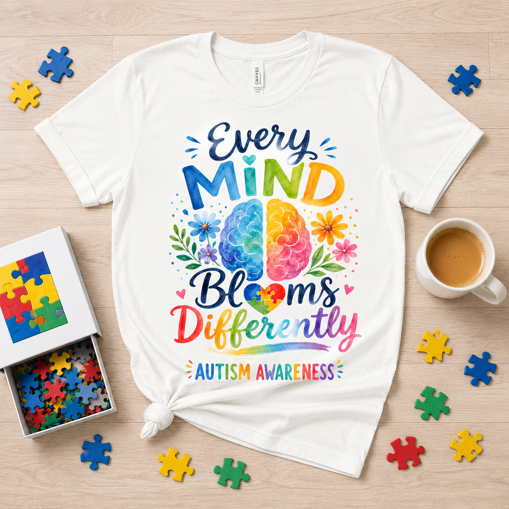 Every Mind Blooms Differently Autism Awareness T-Shirt