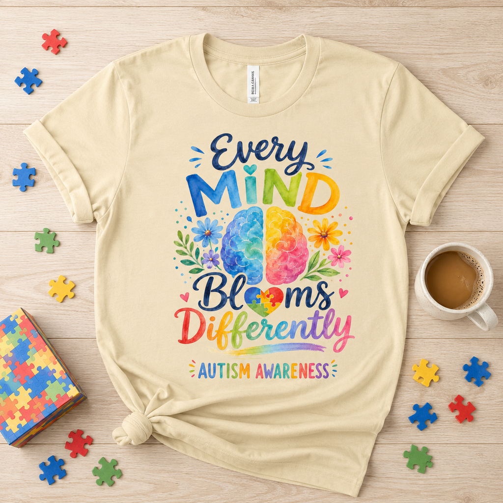 Every Mind Blooms Differently Autism Awareness T-Shirt