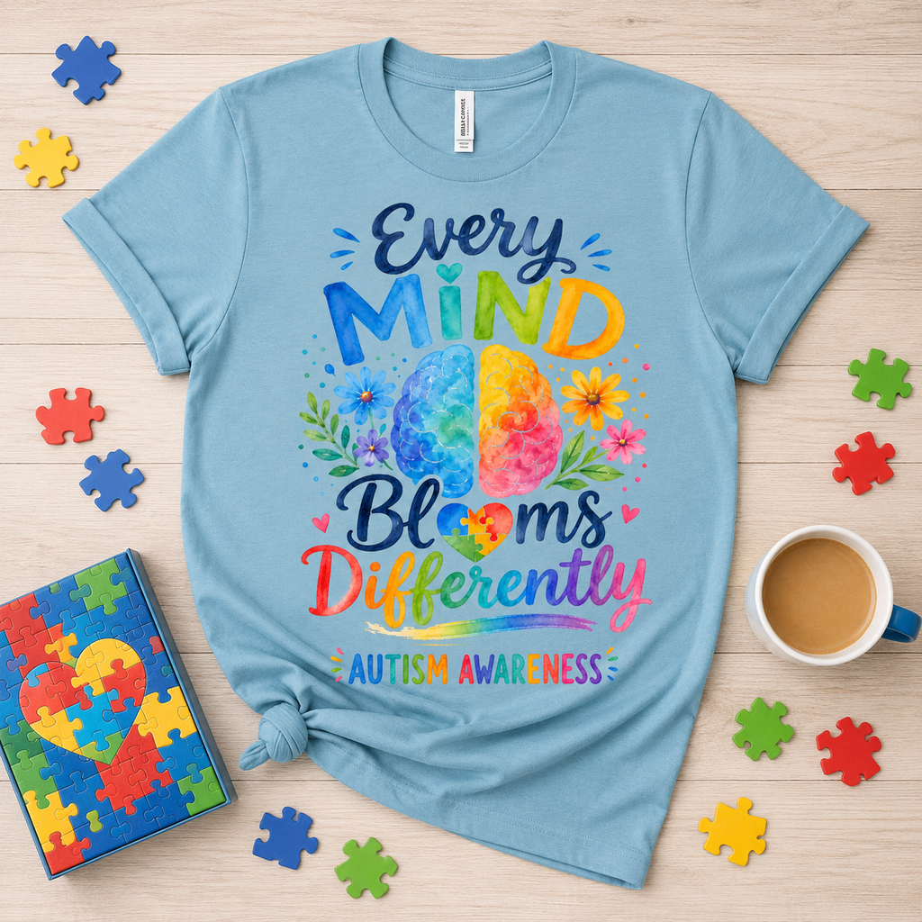 Every Mind Blooms Differently Autism Awareness T-Shirt