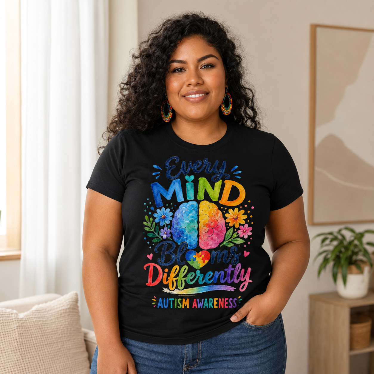 Every Mind Blooms Differently T‑Shirt — Autism Awareness Floral Brain Tee