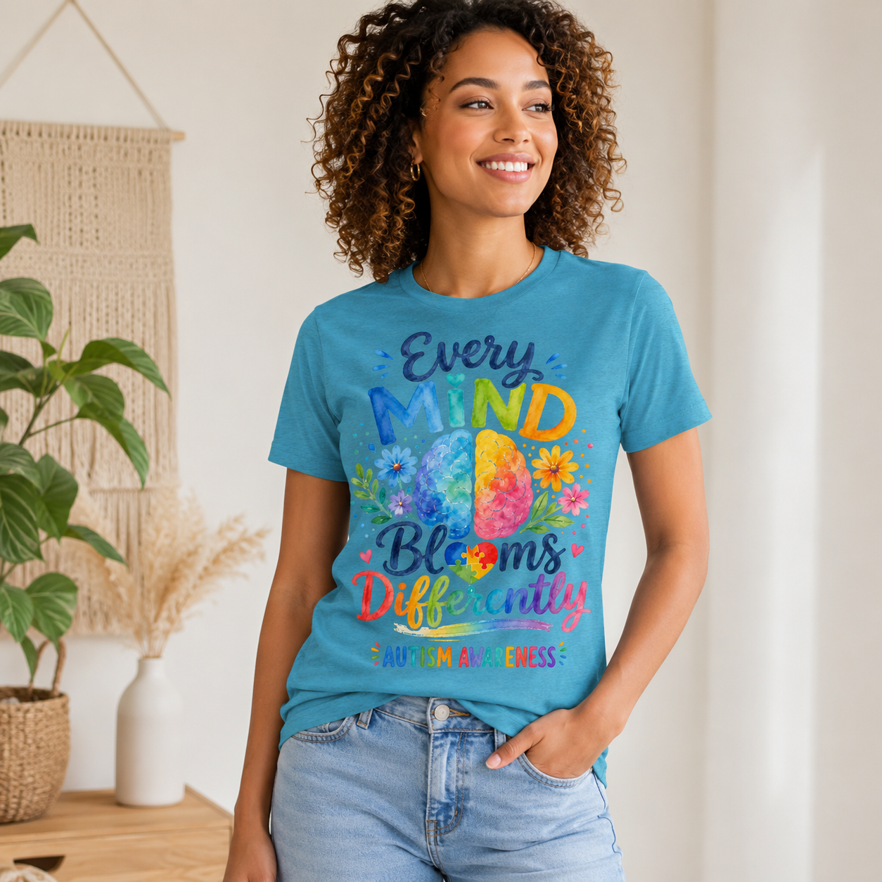 Every Mind Blooms Differently T‑Shirt — Autism Awareness Floral Brain Tee