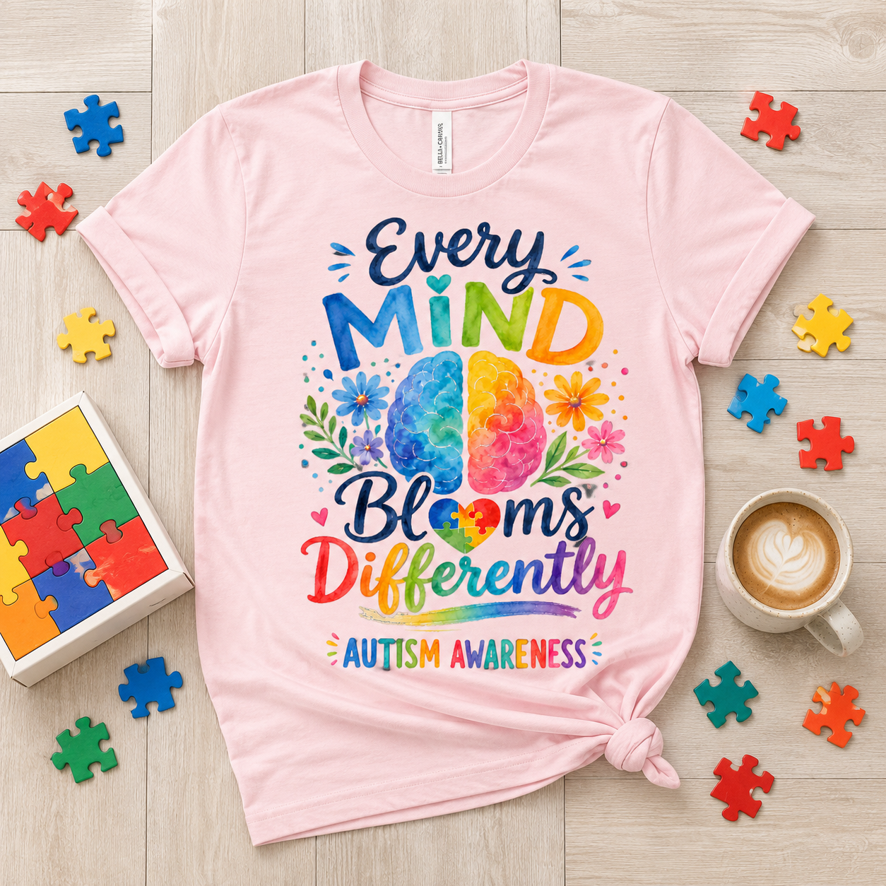 Every Mind Blooms Differently T‑Shirt — Autism Awareness Floral Brain Tee