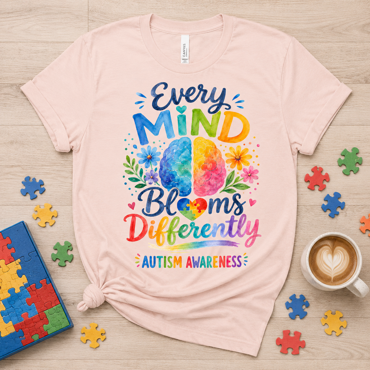 Every Mind Blooms Differently T‑Shirt — Autism Awareness Floral Brain Tee