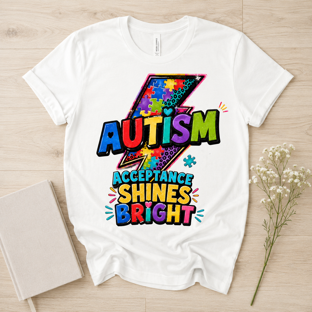 Autism Acceptance Shines Bright lightning bolt T-Shirt | Puzzle Piece Awareness