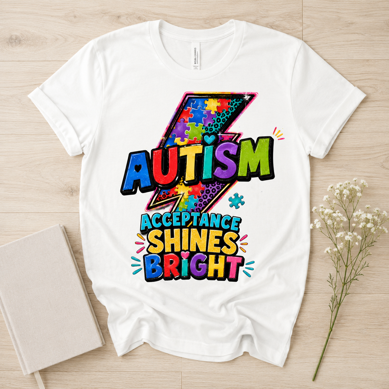 Autism Acceptance Shines Bright lightning bolt T-Shirt | Puzzle Piece Awareness