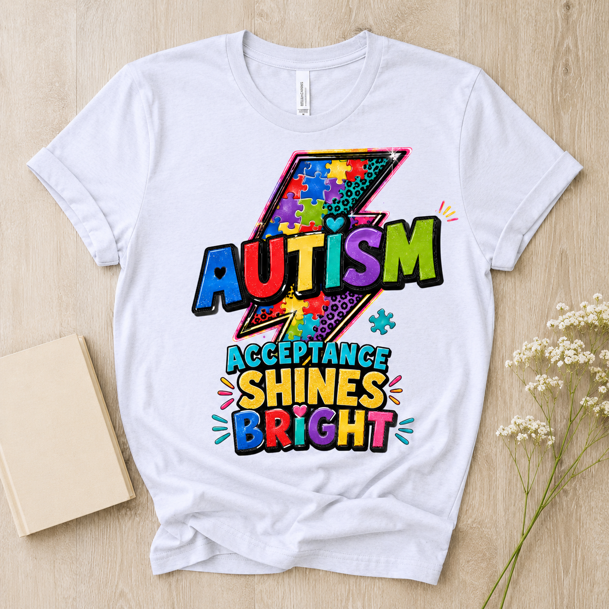 Autism Acceptance Shines Bright lightning bolt T-Shirt | Puzzle Piece Awareness