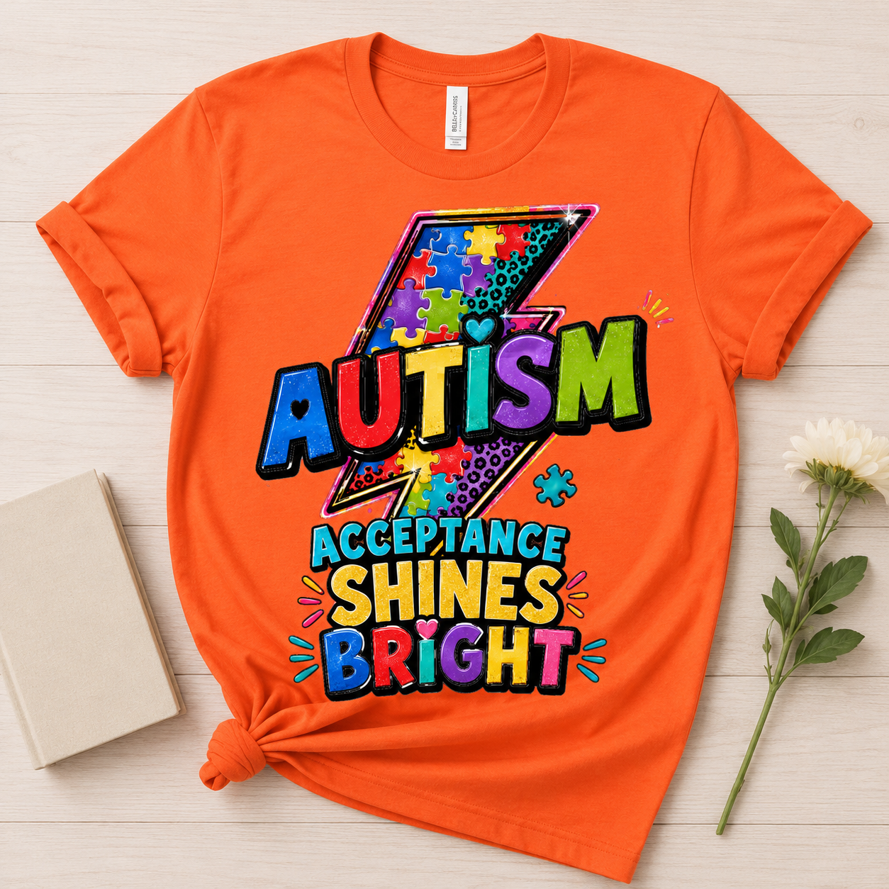 Autism Acceptance Shines Bright lightning bolt T-Shirt | Puzzle Piece Awareness