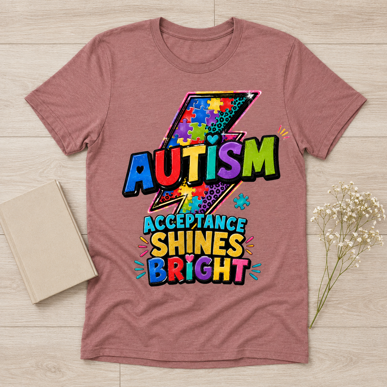 Autism Acceptance Shines Bright lightning bolt T-Shirt | Puzzle Piece Awareness