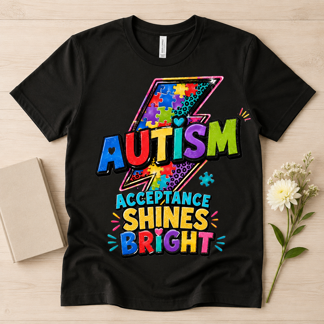 Autism Acceptance Shines Bright lightning bolt T-Shirt | Puzzle Piece Awareness