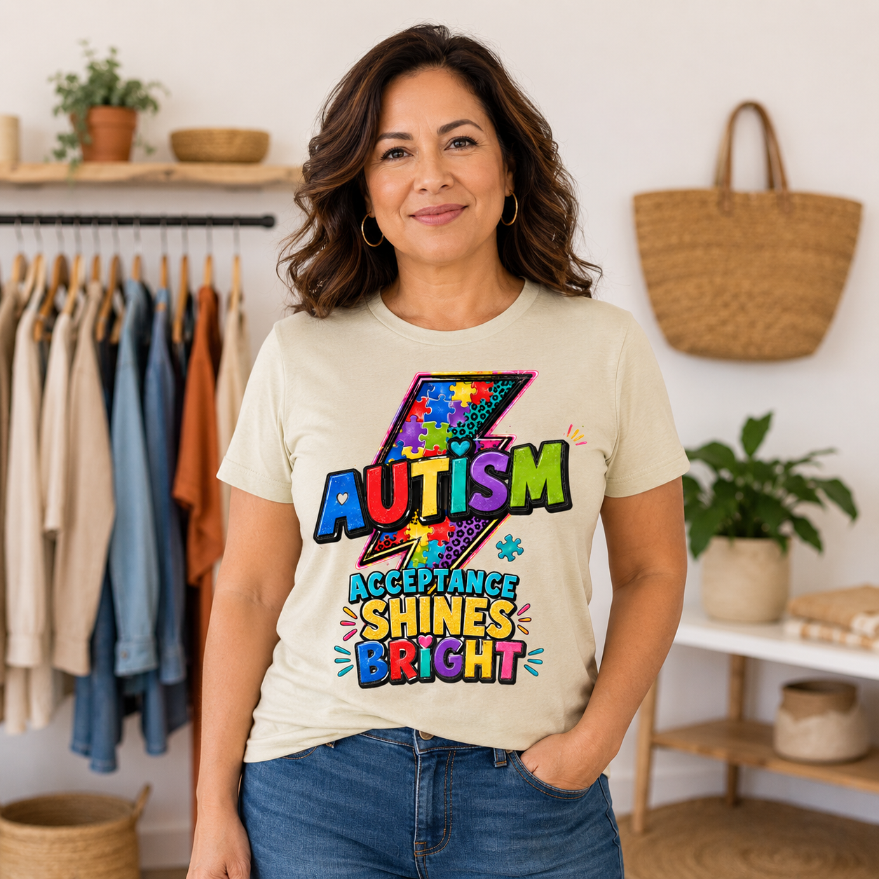 Autism Acceptance Shines Bright lightning bolt T-Shirt | Puzzle Piece Awareness