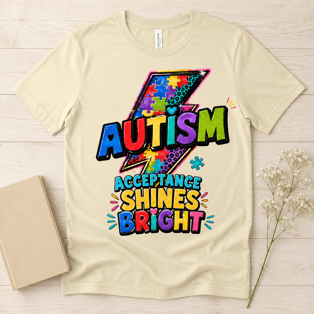 Autism Acceptance Shines Bright lightning bolt T-Shirt | Puzzle Piece Awareness