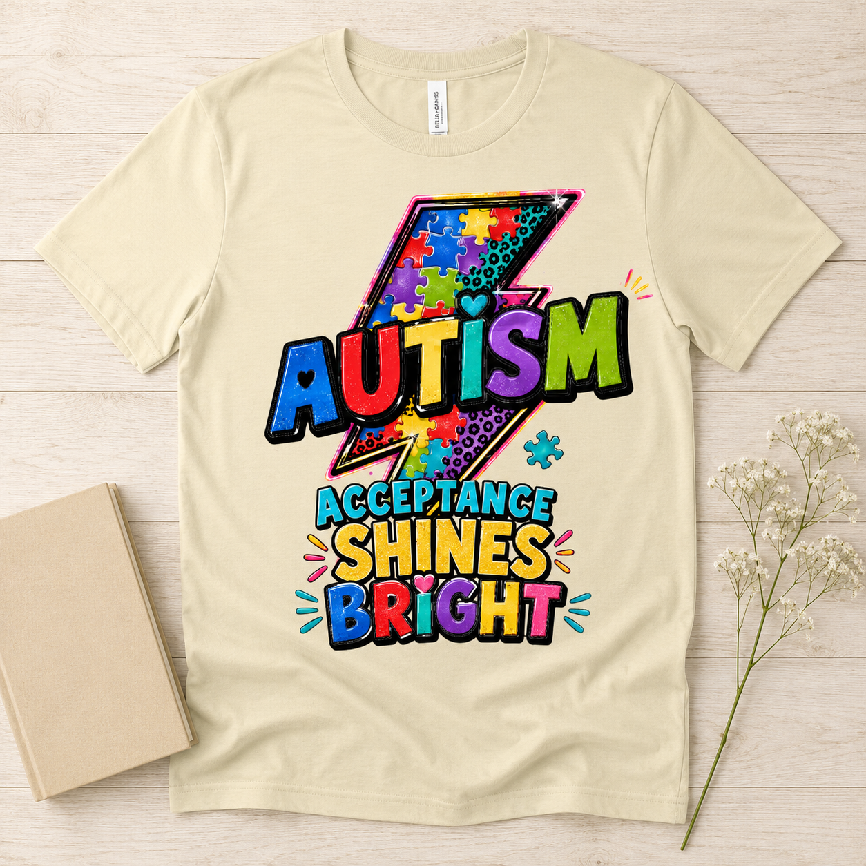 Autism Acceptance Shines Bright lightning bolt T-Shirt | Puzzle Piece Awareness