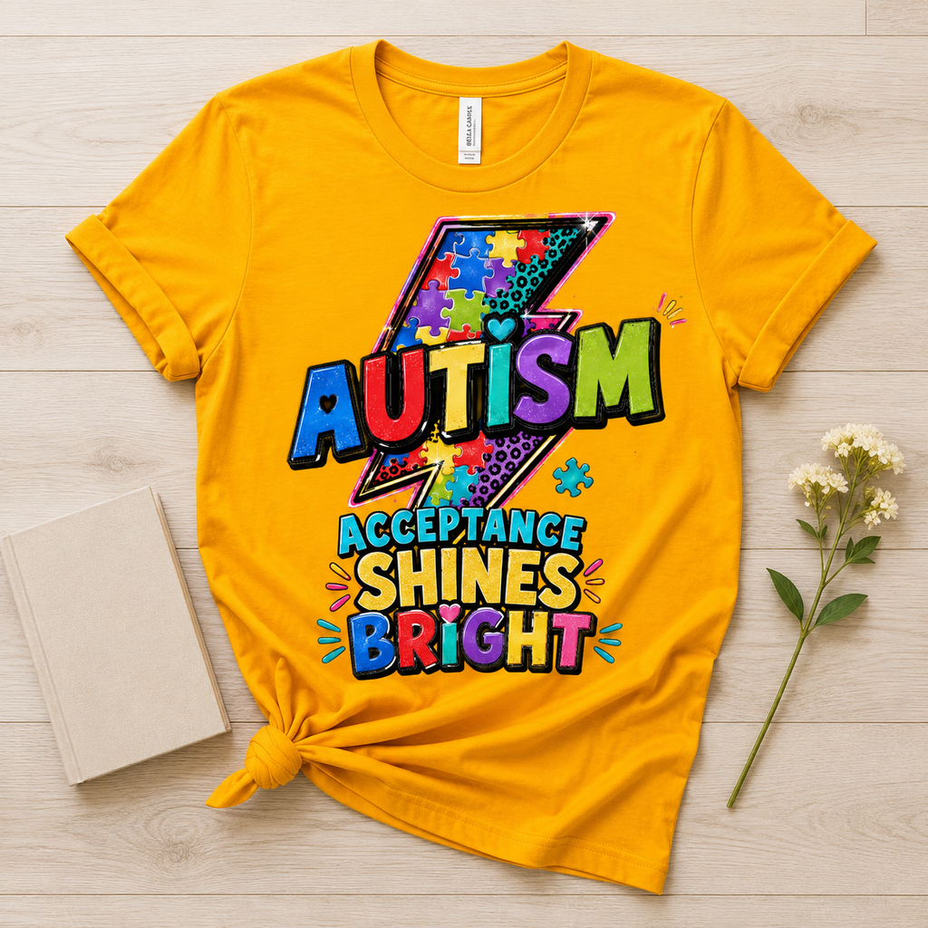 Autism Acceptance Shines Bright lightning bolt T-Shirt | Puzzle Piece Awareness