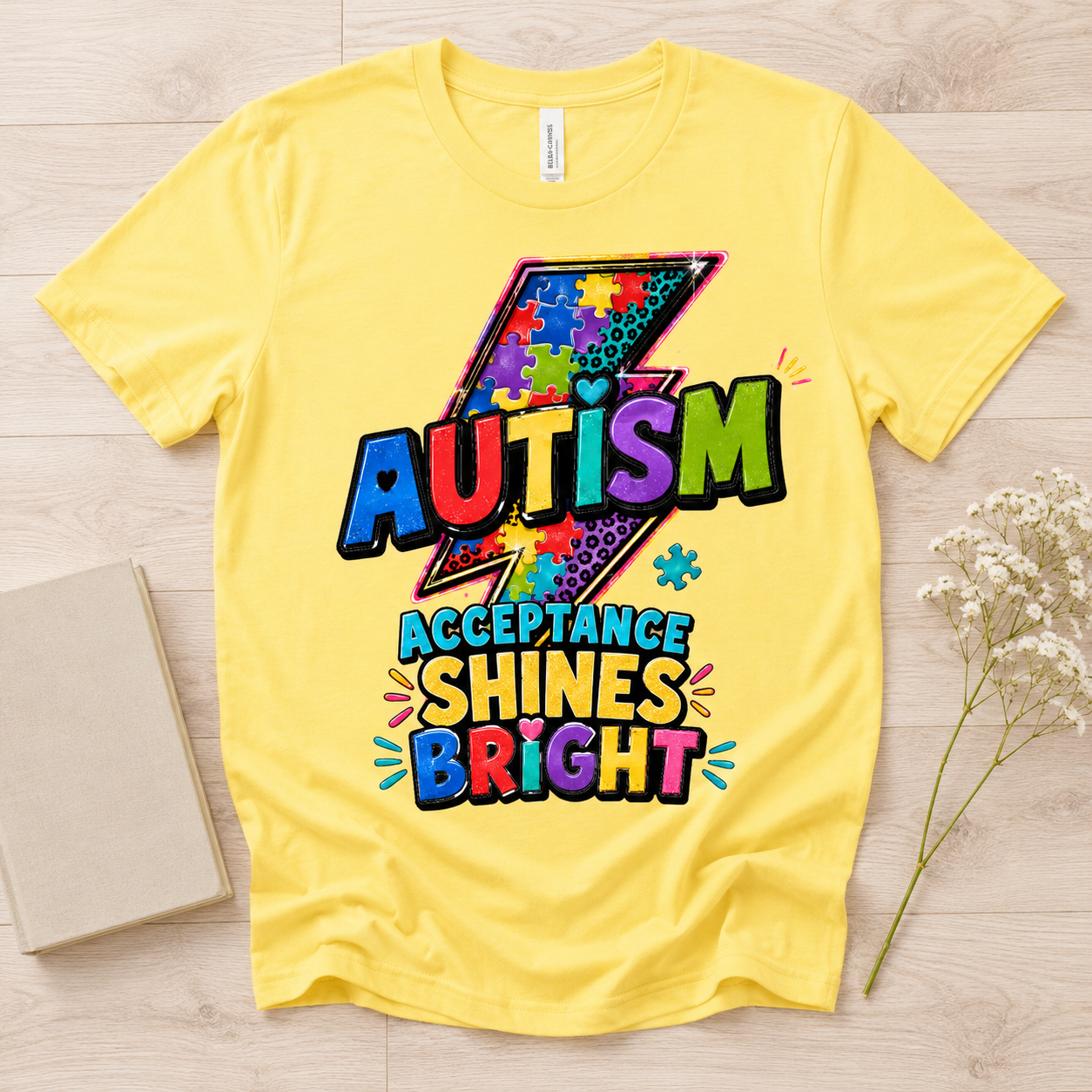 Autism Acceptance Shines Bright lightning bolt T-Shirt | Puzzle Piece Awareness