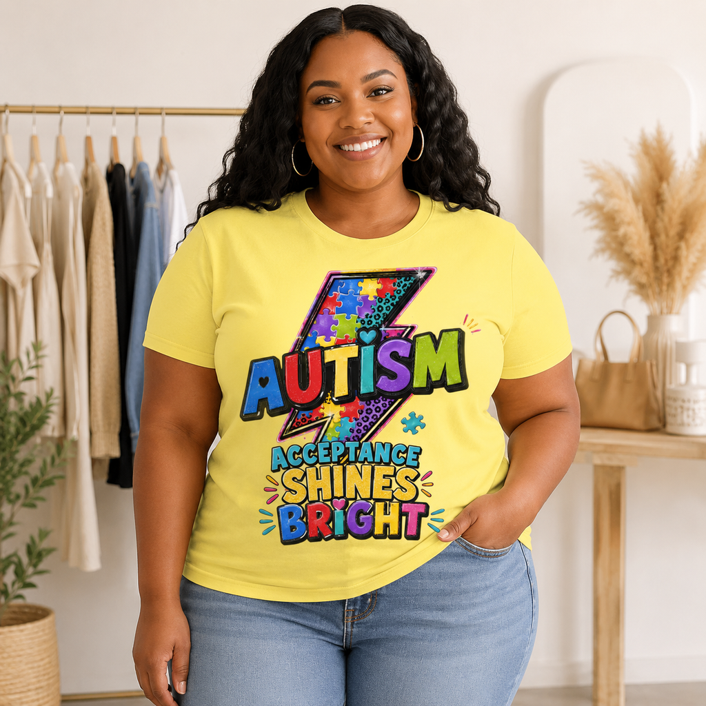 Autism Acceptance Shines Bright lightning bolt T-Shirt | Puzzle Piece Awareness