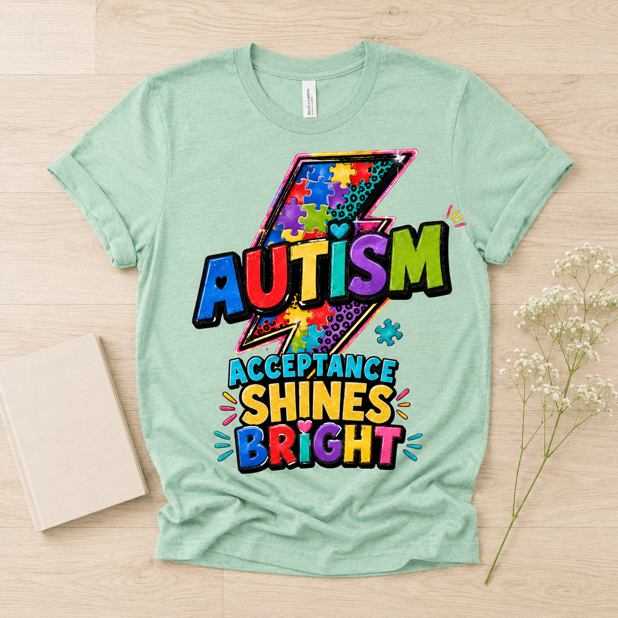 Autism Acceptance Shines Bright lightning bolt T-Shirt | Puzzle Piece Awareness