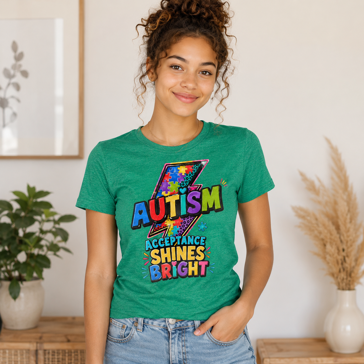 Autism Acceptance Shines Bright lightning bolt T-Shirt | Puzzle Piece Awareness