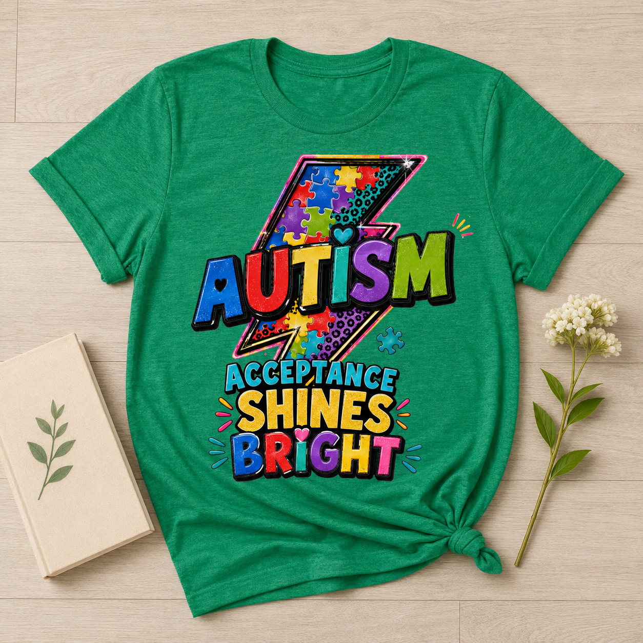 Autism Acceptance Shines Bright lightning bolt T-Shirt | Puzzle Piece Awareness