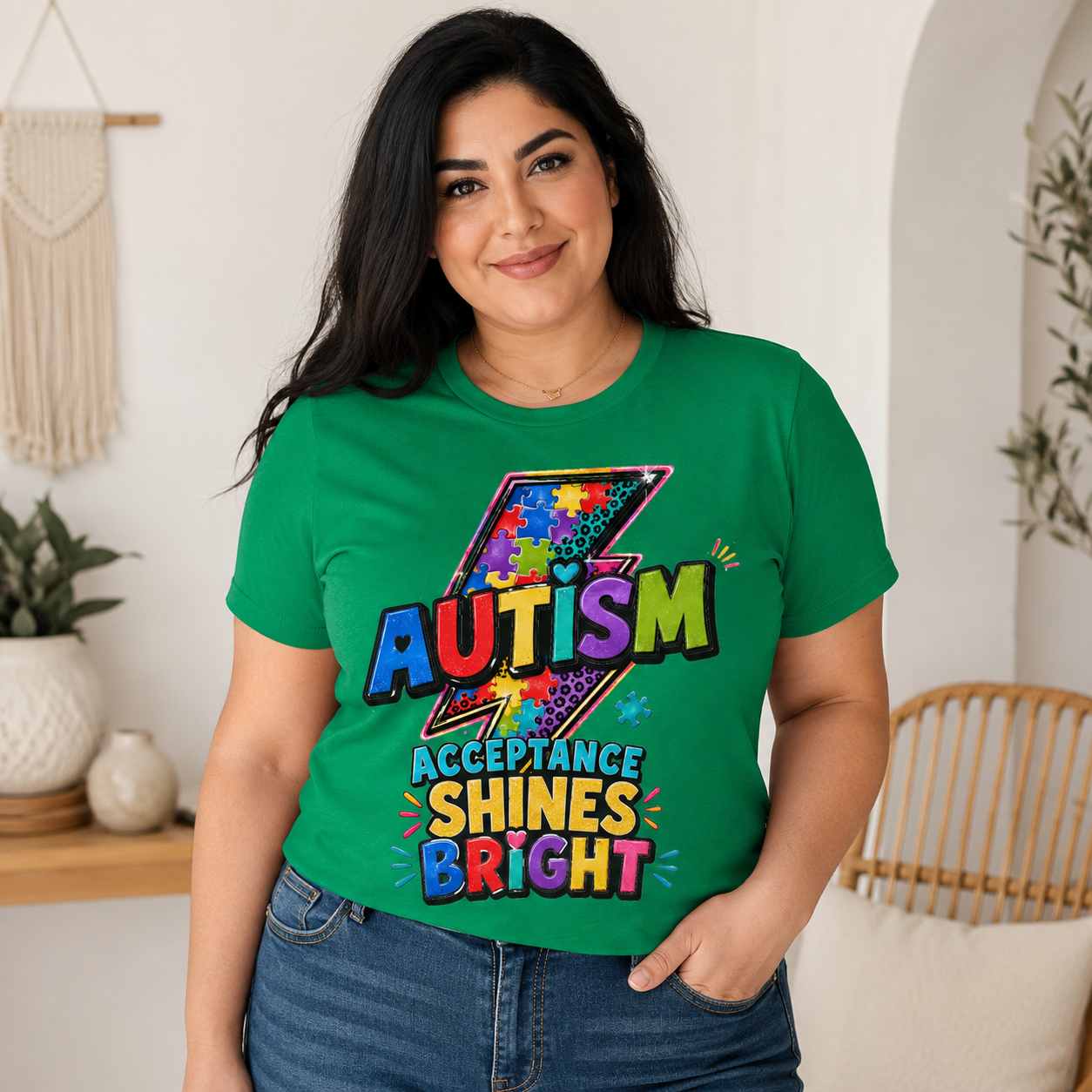 Autism Acceptance Shines Bright lightning bolt T-Shirt | Puzzle Piece Awareness