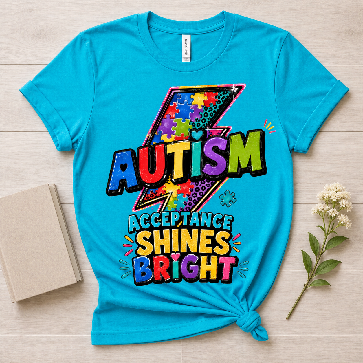 Autism Acceptance Shines Bright lightning bolt T-Shirt | Puzzle Piece Awareness