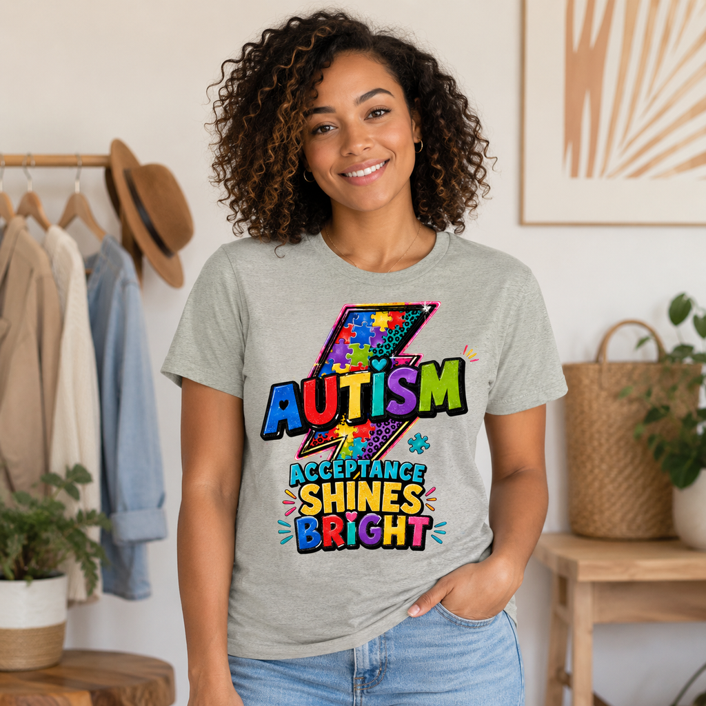 Autism Acceptance Shines Bright lightning bolt T-Shirt | Puzzle Piece Awareness