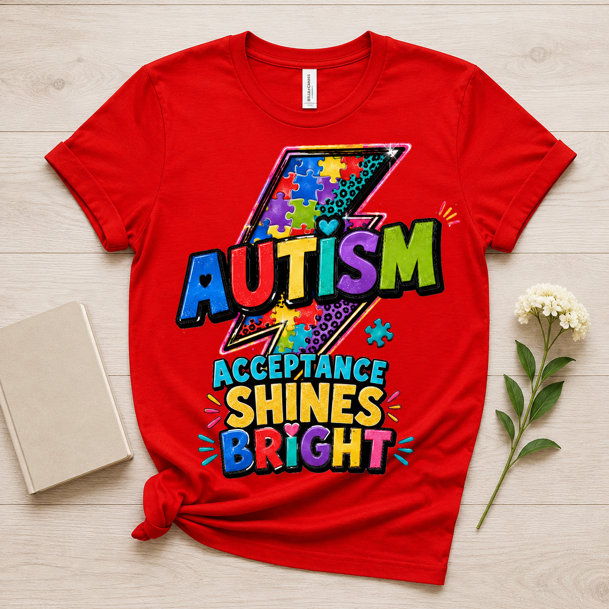Autism Acceptance Shines Bright lightning bolt T-Shirt | Puzzle Piece Awareness