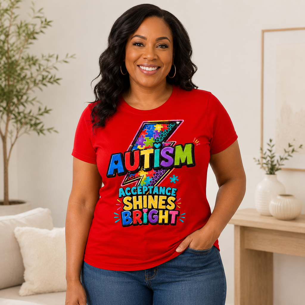 Autism Acceptance Shines Bright lightning bolt T-Shirt | Puzzle Piece Awareness