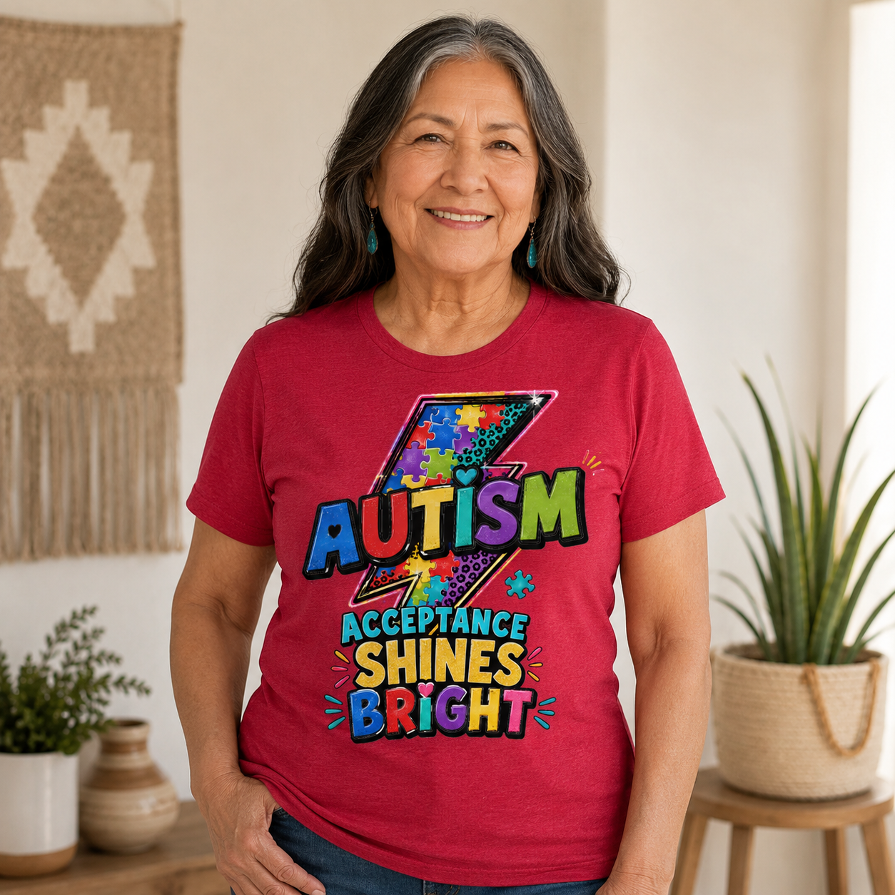Autism Acceptance Shines Bright lightning bolt T-Shirt | Puzzle Piece Awareness