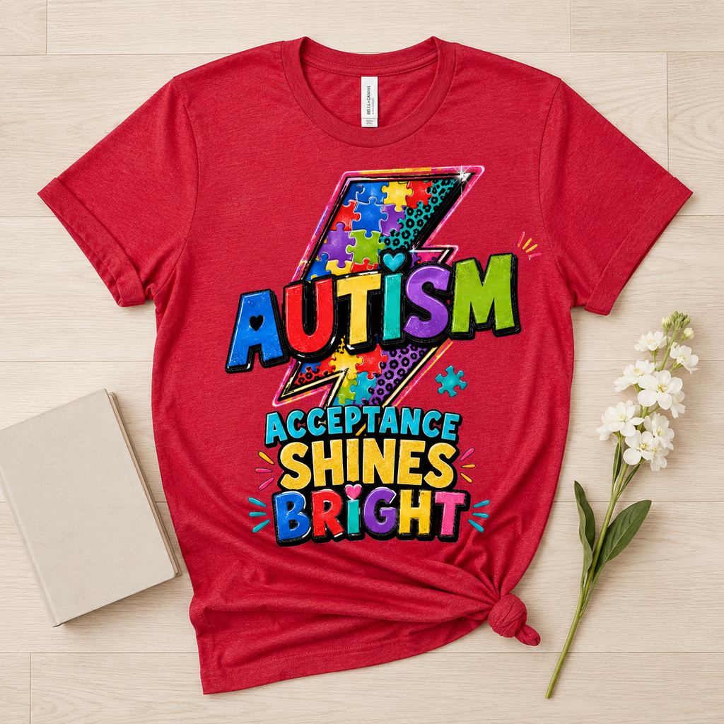 Autism Acceptance Shines Bright lightning bolt T-Shirt | Puzzle Piece Awareness