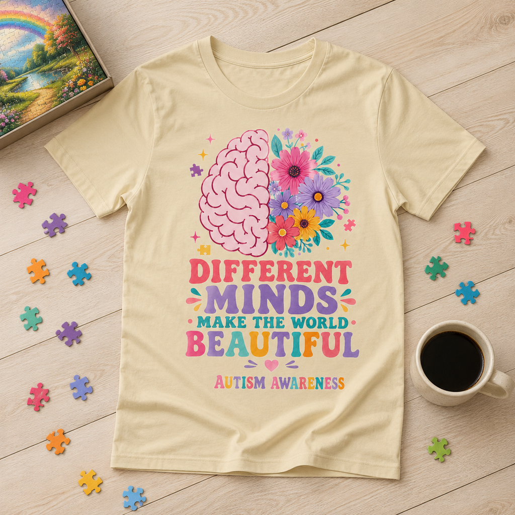 Different Minds Make the World Beautiful T-Shirt | Autism Awareness Tee