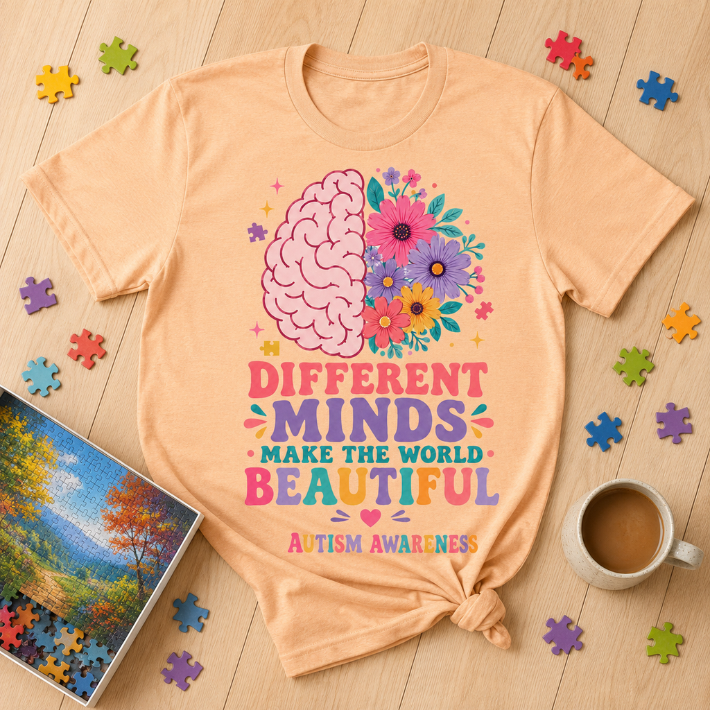 Different Minds Make the World Beautiful T-Shirt | Autism Awareness Tee