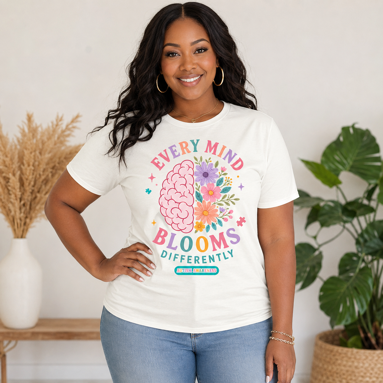 Every Mind Blooms Differently T-Shirt | Mental Health Awareness, Floral Brain Design