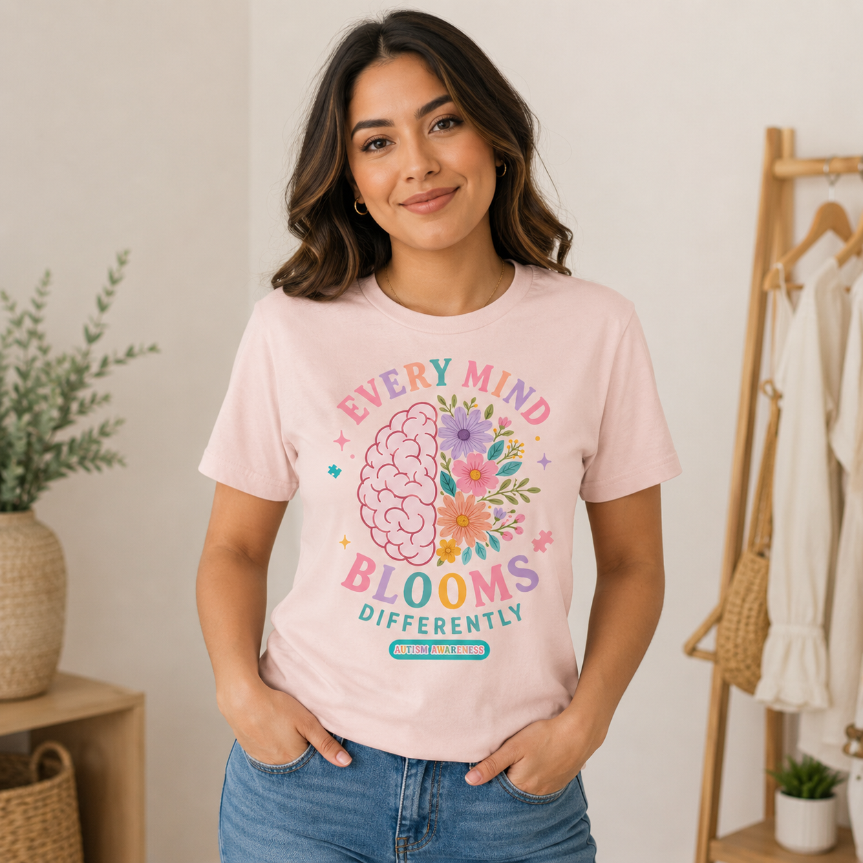 Every Mind Blooms Differently T-Shirt | Mental Health Awareness, Floral Brain Design