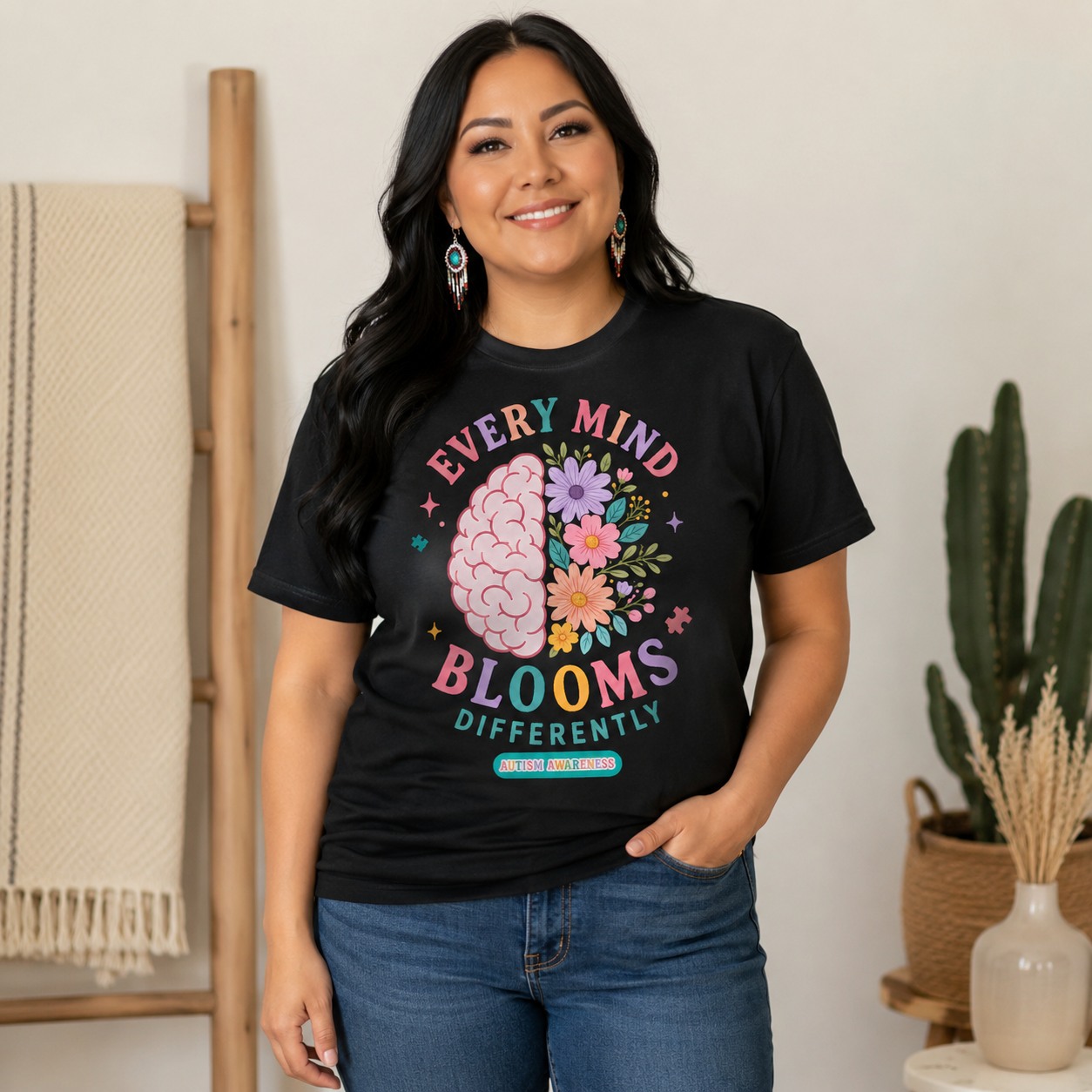 Every Mind Blooms Differently T-Shirt | Mental Health Awareness, Floral Brain Design