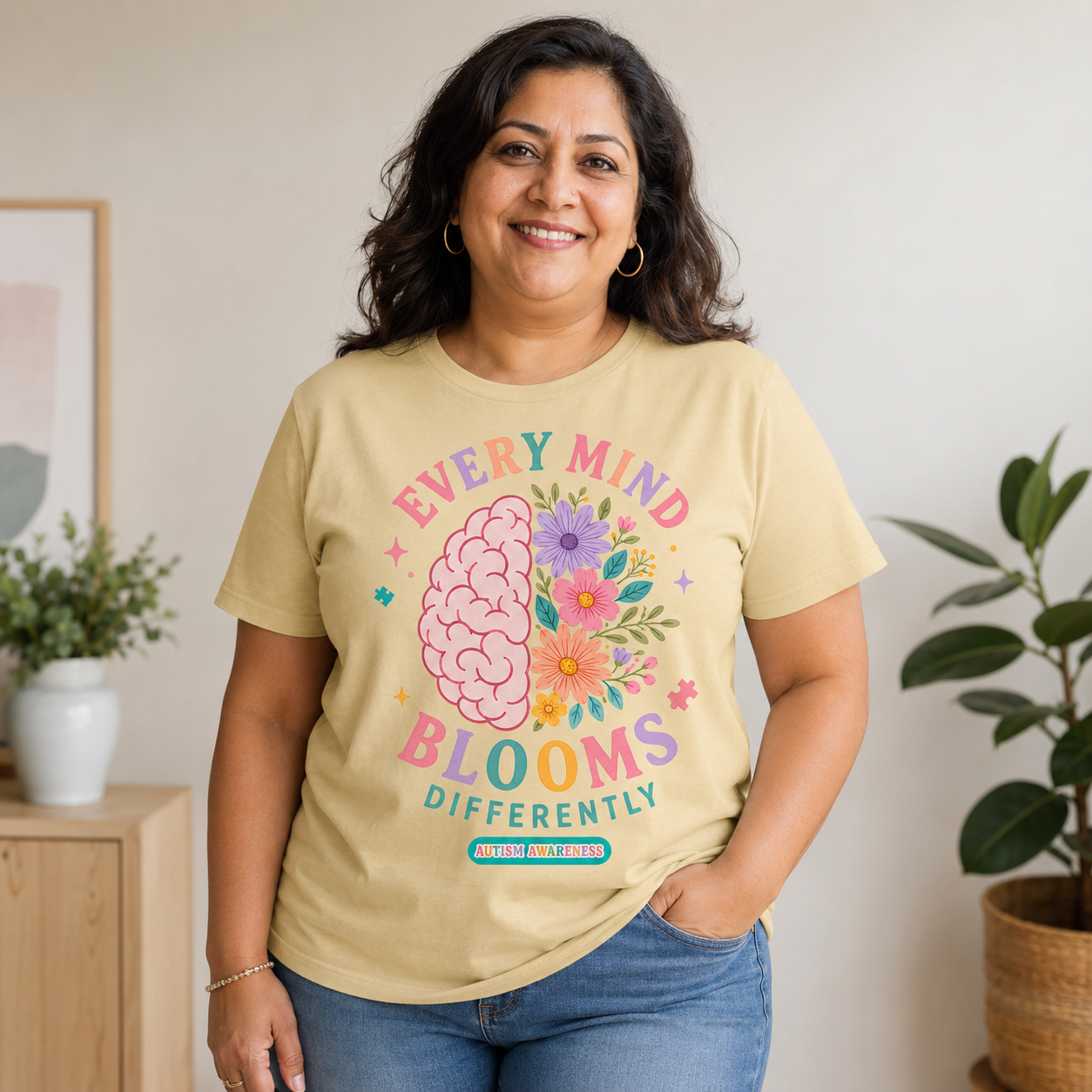 Every Mind Blooms Differently T-Shirt | Mental Health Awareness, Floral Brain Design