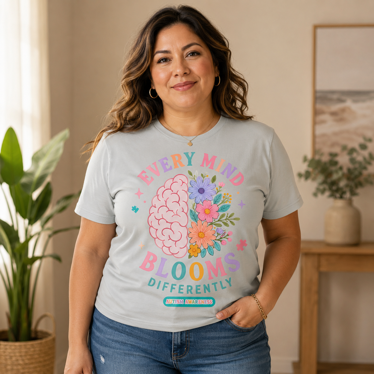 Every Mind Blooms Differently T-Shirt | Mental Health Awareness, Floral Brain Design