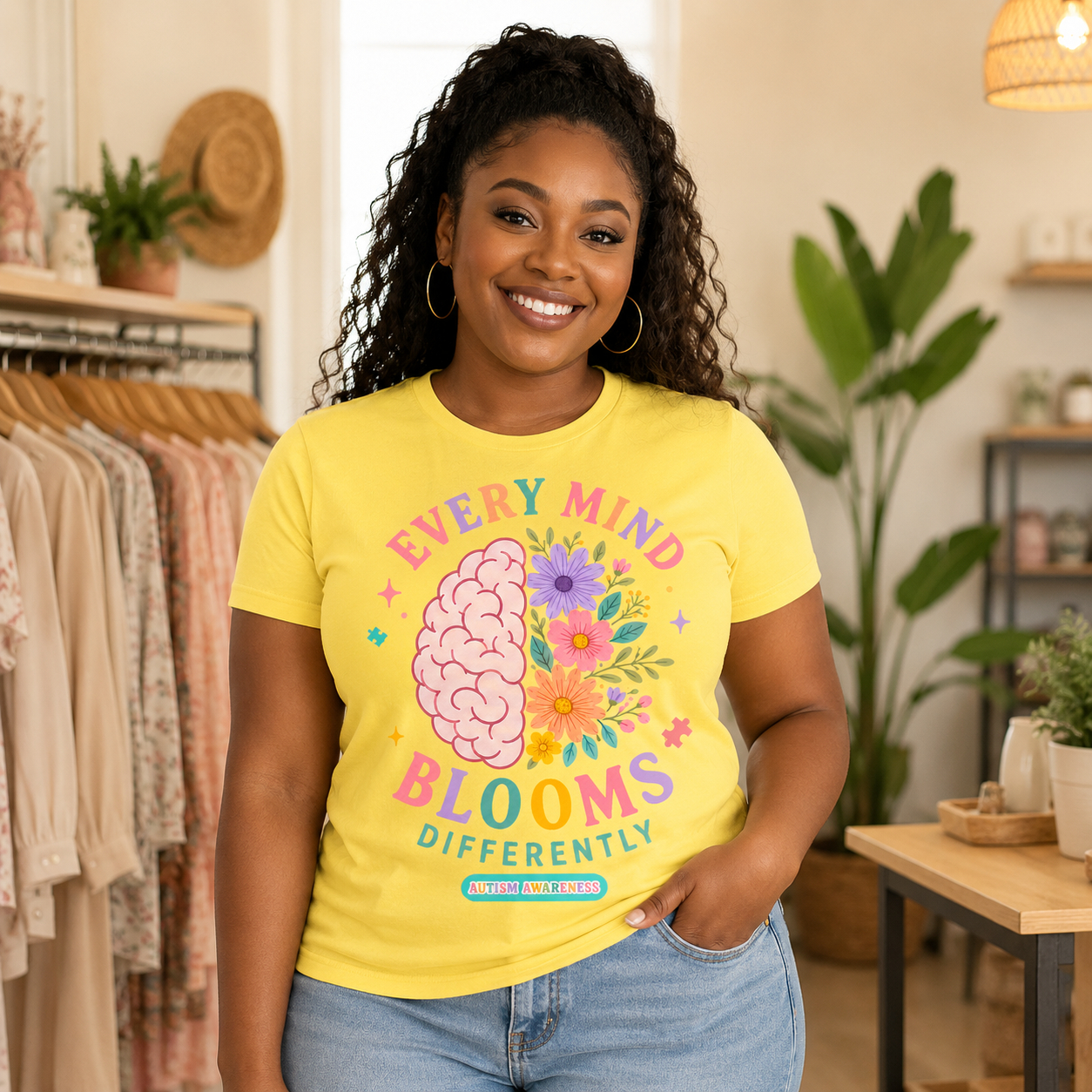 Every Mind Blooms Differently T-Shirt | Mental Health Awareness, Floral Brain Design
