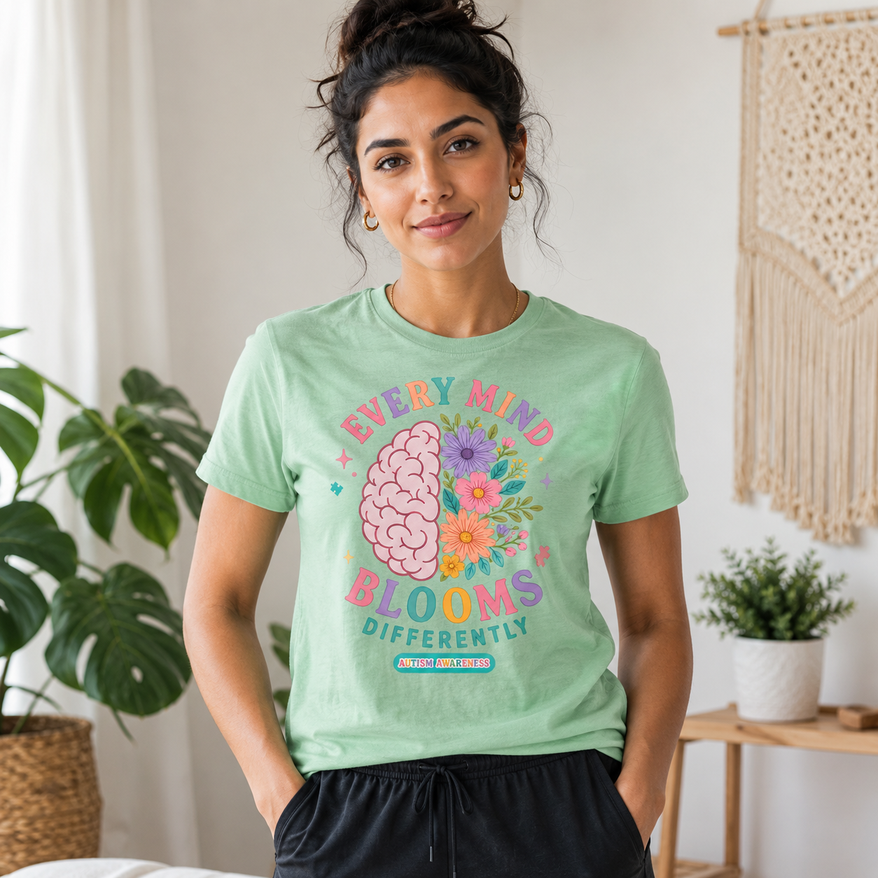 Every Mind Blooms Differently T-Shirt | Mental Health Awareness, Floral Brain Design