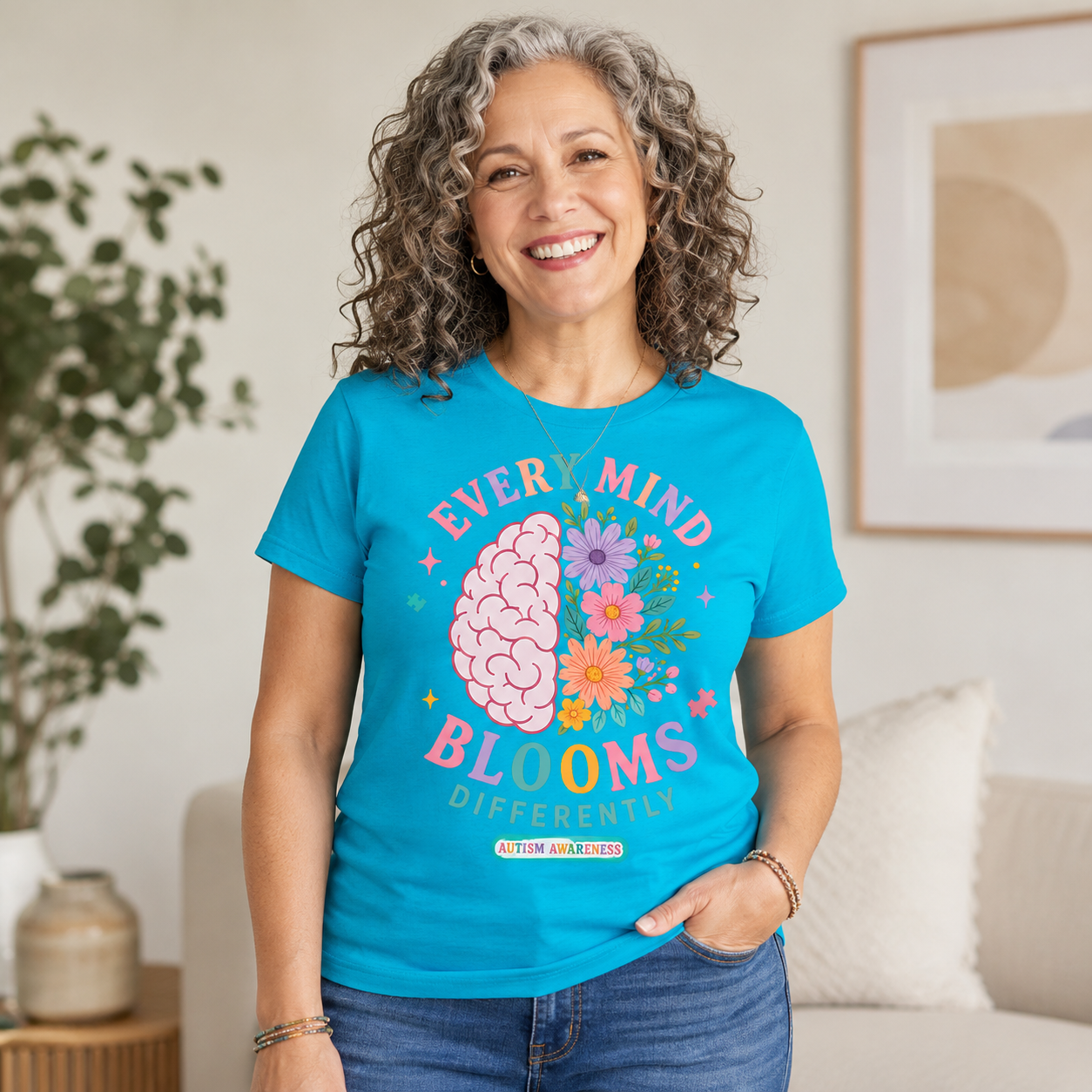 Every Mind Blooms Differently T-Shirt | Mental Health Awareness, Floral Brain Design