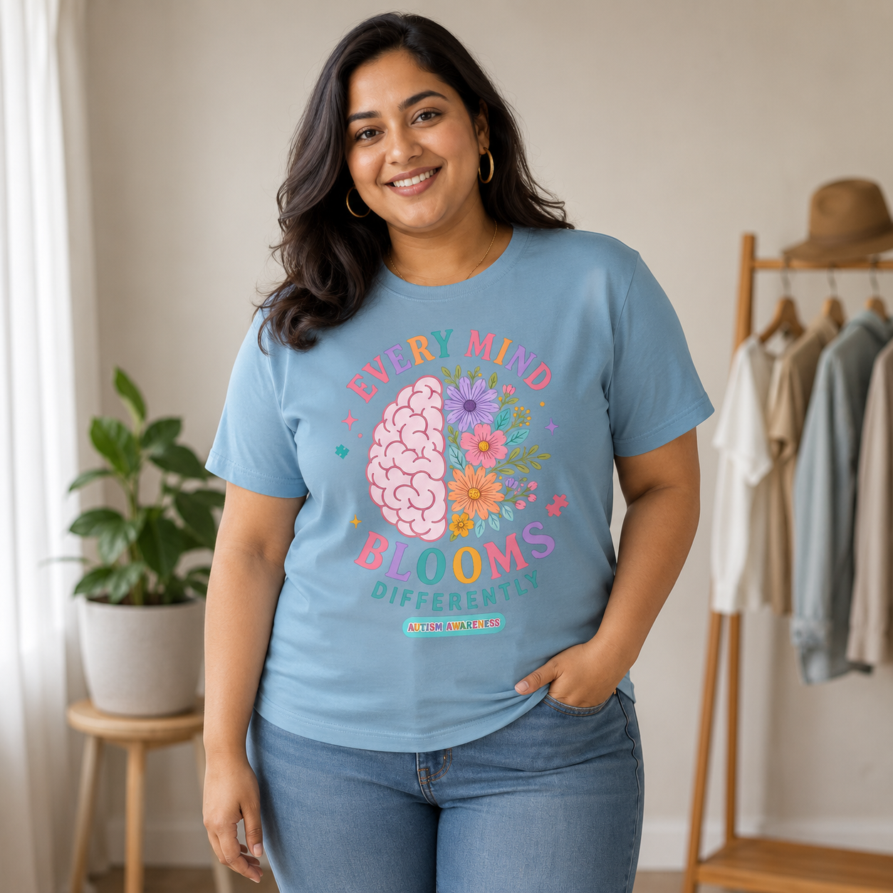 Every Mind Blooms Differently T-Shirt | Mental Health Awareness, Floral Brain Design